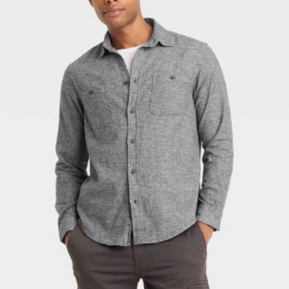 Goodfellow & Co™ Men's Mid-Weight Flannel Long Sleeve Button-Down Shirt Gray M
